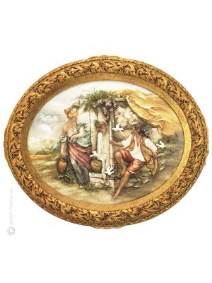 AT THE FOUNTAIN picture bas-relief porcelain Capodimonte handmade Made in Italy exclusive