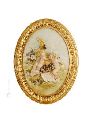 CHERUBS WITH GRAPES Picture Bas-relief Porcelain Capodimonte Made in Italy