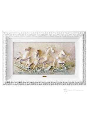 RUNNING HORSES Picture Bas-relief Porcelain Capodimonte Made in Italy