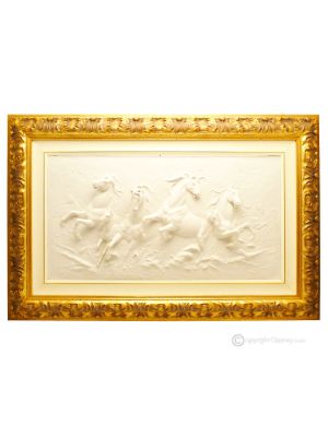 RUNNING HORSES Picture Bas-relief Porcelain Capodimonte Made in Italy