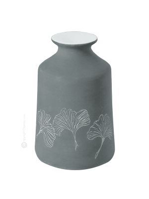 VASO GINKO Ceramic vase handcraft hand decorated leaf motif authentic Made in Italy 