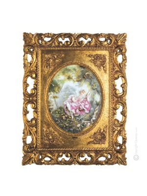 ON THE SWING Picture Bas-relief Porcelain Capodimonte Made in Italy