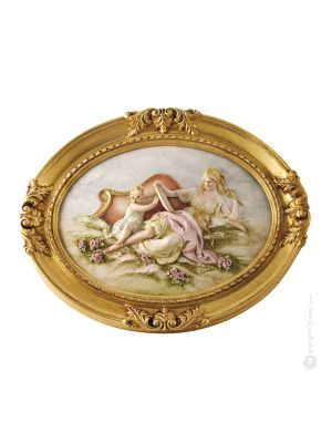PASTORAL SCENE MOTHER WITH BABY Picture Bas-relief Porcelain Capodimonte Made in Italy