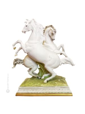 HORSES Statuette statue figure Capodimonte porcelain handcraft made in Italy