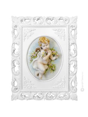 SPRING CHERUB Picture Bas-relief Porcelain Capodimonte Made in Italy