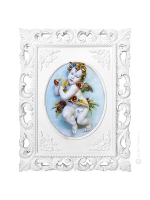SUMMER CHERUB Picture Bas-relief Porcelain Capodimonte Made in Italy