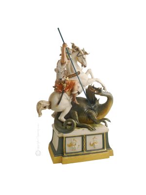 SAINT GEORGE AND DRAGON Statuette statue figure porcelain Capodimonte handmade made in Italy exclusive