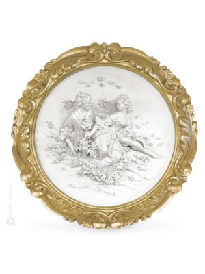 DATE ON THE MEADOW Picture Bas-relief Porcelain Capodimonte Made in Italy