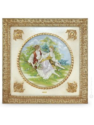 DATE ON THE MEADOW Picture Bas-relief Porcelain Capodimonte Made in Italy