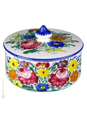 BISCOTTIERA FIORACCIO Biscuit jar with lid Castelli ceramic authentic handmade Abruzzo Made in Italy