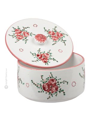 BISCOTTIERA ROSELLINE Biscuit jar with lid Castelli ceramic authentic handmade Abruzzo Made in Italy