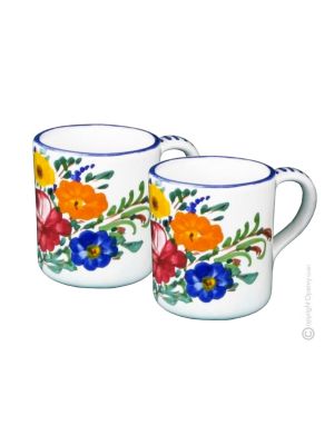 TAZZE MUG FIORACCIO set 2 breakfast cups Castelli ceramic authentic handmade Abruzzo Made in Italy