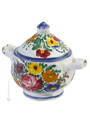 ZUCCHERIERA FIORACCIO POLICROMO Sugar bowl with lid Castelli ceramic authentic handmade Abruzzo Made in Italy