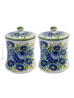 BARATTOLI FIORACCIO set 2 Canister container food storage jar with lid Castelli ceramic authentic handmade Abruzzo Made in Italy