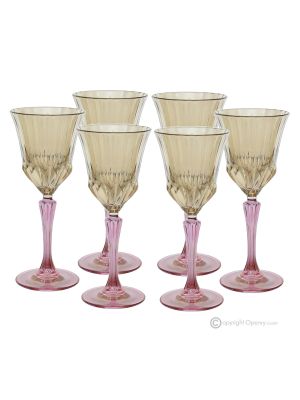ADA Set of 6 hand painted stem water glasses goblets authentic in superior quality glass.-Amber