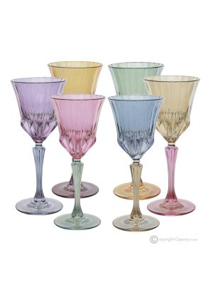 ADA Set of 6 Authentic Hand Painted Stem Water Glasses in Premium Quality Glass.-Multi-colored 