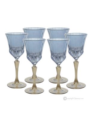 ADA Set of 6 Authentic Hand Painted Stem Water Glasses in Premium Quality Glass.-Blue