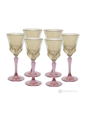 ADA Set of 6 hand painted stemmed wine glasses, authentic, made of premium glass.-Amber
