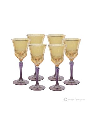 ADA Set of 6 hand-painted stemmed liquor glasses, authentic, made of superior quality glass.-Yellow
