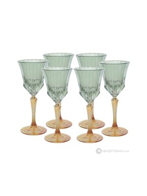 ADA Set of 6 hand-painted stemmed liquor glasses, authentic, made of superior quality glass.-Green