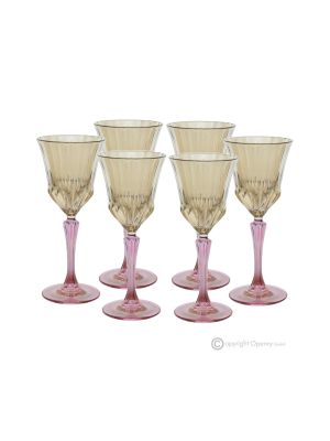 ADA Set of 6 hand painted stemmed liquor glasses, authentic in superior quality glass.-Amber