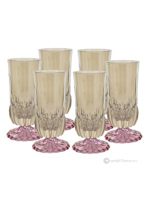 ADA Set of 6 Authentic Modern Hand Painted Drinking Glasses in Premium Quality Glass.-Amber