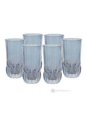 ADA Set of 6 Authentic Modern Hand Painted Drinking Glasses in Premium Quality Glass.-Blue