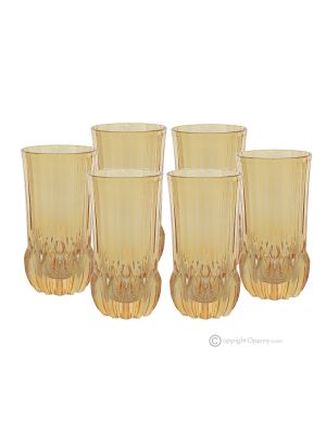 Set of 6 authentic hand painted modern premium glass drink glasses.-Yellow