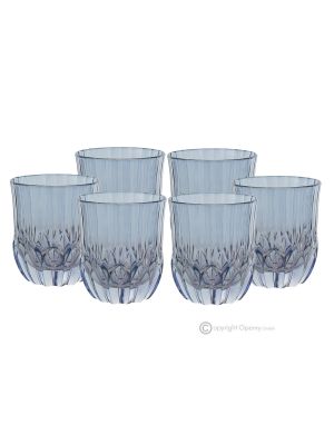 ADA Set of 6 Authentic Modern Hand Painted Water Glasses in Premium Quality Glass.-Blue