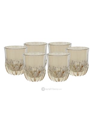 ADA Set of 6 Authentic Modern Hand Painted Water Glasses in Premium Quality Glass.-Amber