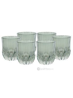 ADA Set of 6 Authentic Modern Hand Painted Water Glasses in Premium Quality Glass.-Green