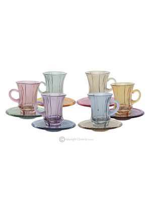 ADA Set of 6 authentic modern hand painted tea cups and saucers in premium quality glass.
