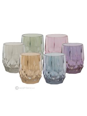 ALKIMIA Set of 6 authentic hand-painted water glasses in superior quality glass, modern design.