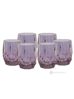 ALKIMIA Set of 6 authentic hand painted water glasses in superior quality glass modern design.-Purple