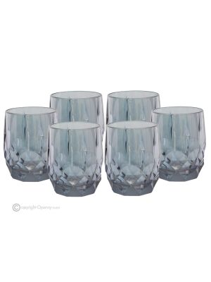 ALKIMIA Set of 6 authentic hand-painted water glasses in superior quality glass modern design.-Blue