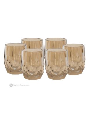 Set of 6 authentic hand painted water glasses in superior quality glass modern design.-Yellow