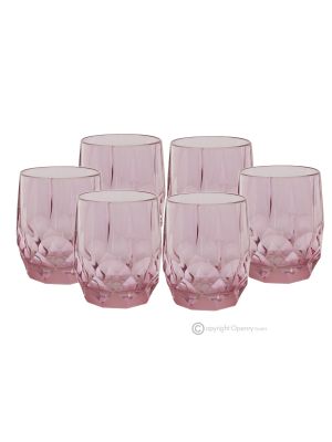 Set of 6 authentic hand painted water glasses in superior quality glass modern design.-Pink
