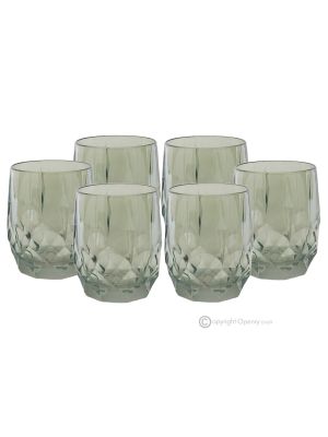 Set of 6 authentic hand painted water glasses in superior quality glass modern design.-Green