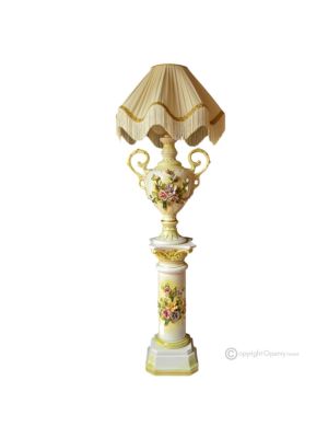 Table lamp with baroque style ceramic column, decorated with flowers and gold details