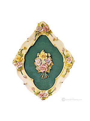 PICTURE Wall decorative object to hang Baroque style artistic ceramic with 24k gold details Made in Italy