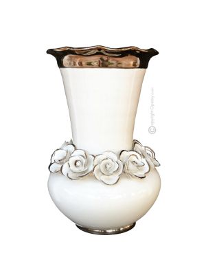 VASE Baroque style artistic ceramic with platinum details Made in Italy