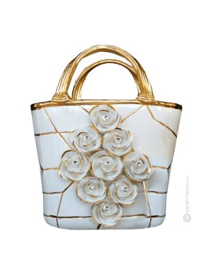 BAG handmade ceramic table ornament Baroque style artistic with 24k gold details Made in Italy