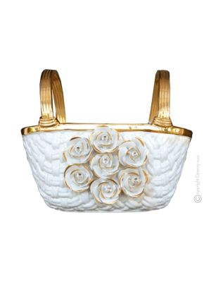 BASKET handmade ceramic table ornament Baroque style artistic with 24k gold details Made in Italy