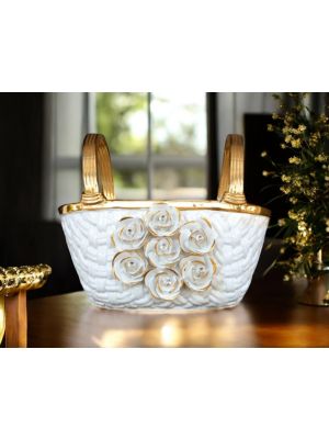 Centerpiece bowl ceramic - Home decò - Golden handles basket