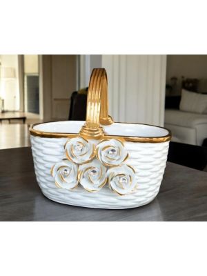 Table centerpiece ceramic - Office décor - 5 Gold roses basket