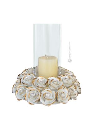 PORTACANDELE Candle holders ceramic artistic ornament baroque style with 24k gold details Swarovski crystals