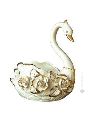 SWAN handmade ceramic table ornament Baroque style artistic with 24k gold details Made in Italy