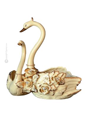 SWANS handmade ceramic table ornament Baroque style artistic with 24k gold details Made in Italy