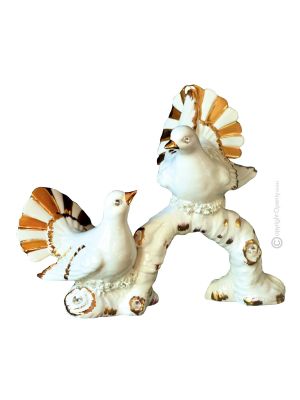 DOVES handmade ceramic table ornament Baroque style artistic with 24k gold details Made in Italy