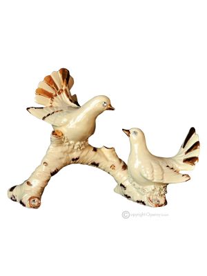 DOVES handmade ceramic table ornament Baroque style artistic with 24k gold details Made in Italy